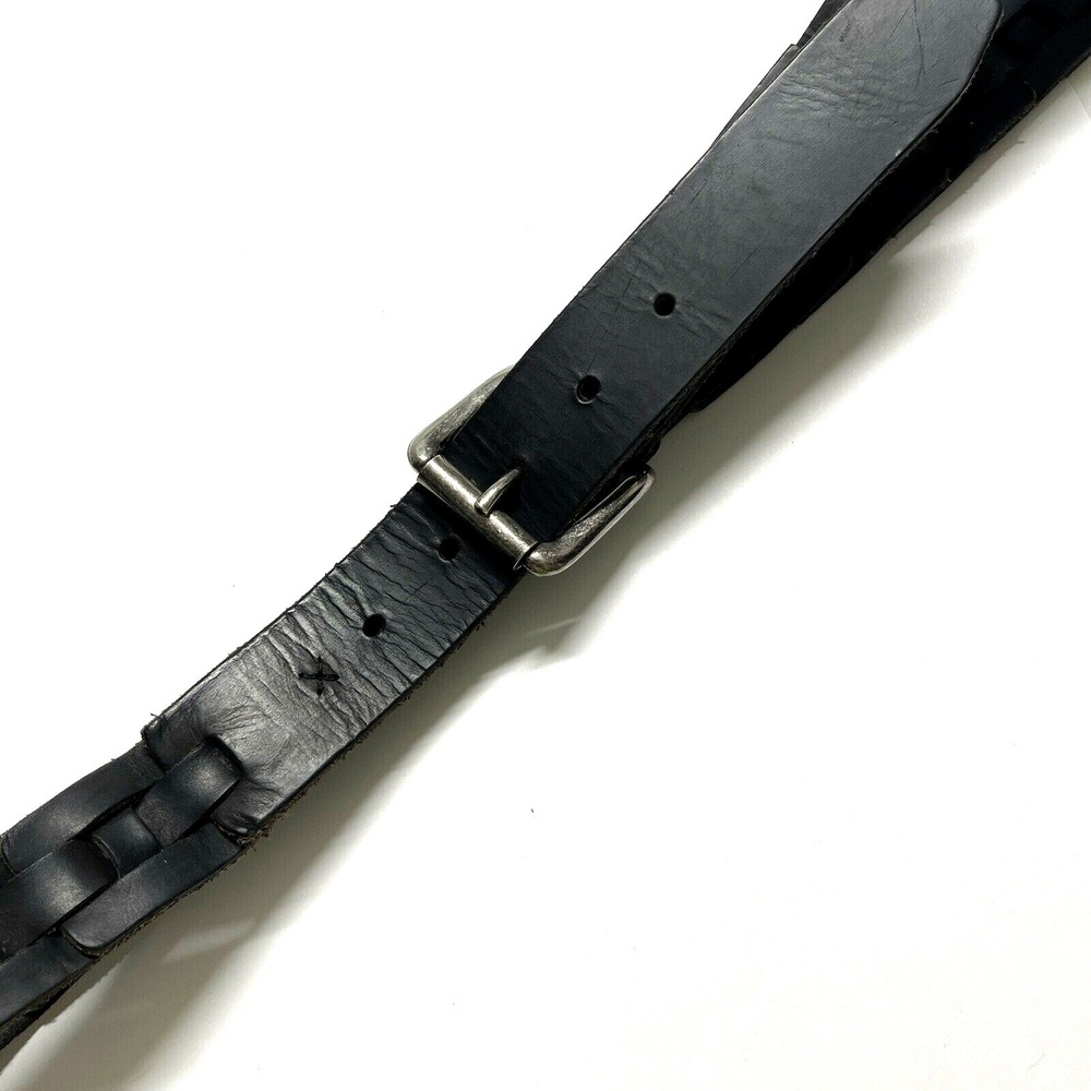 Mexico Mens Leather Braided Belt Heavy Thick Size 38 Black 38-43"  READ‎